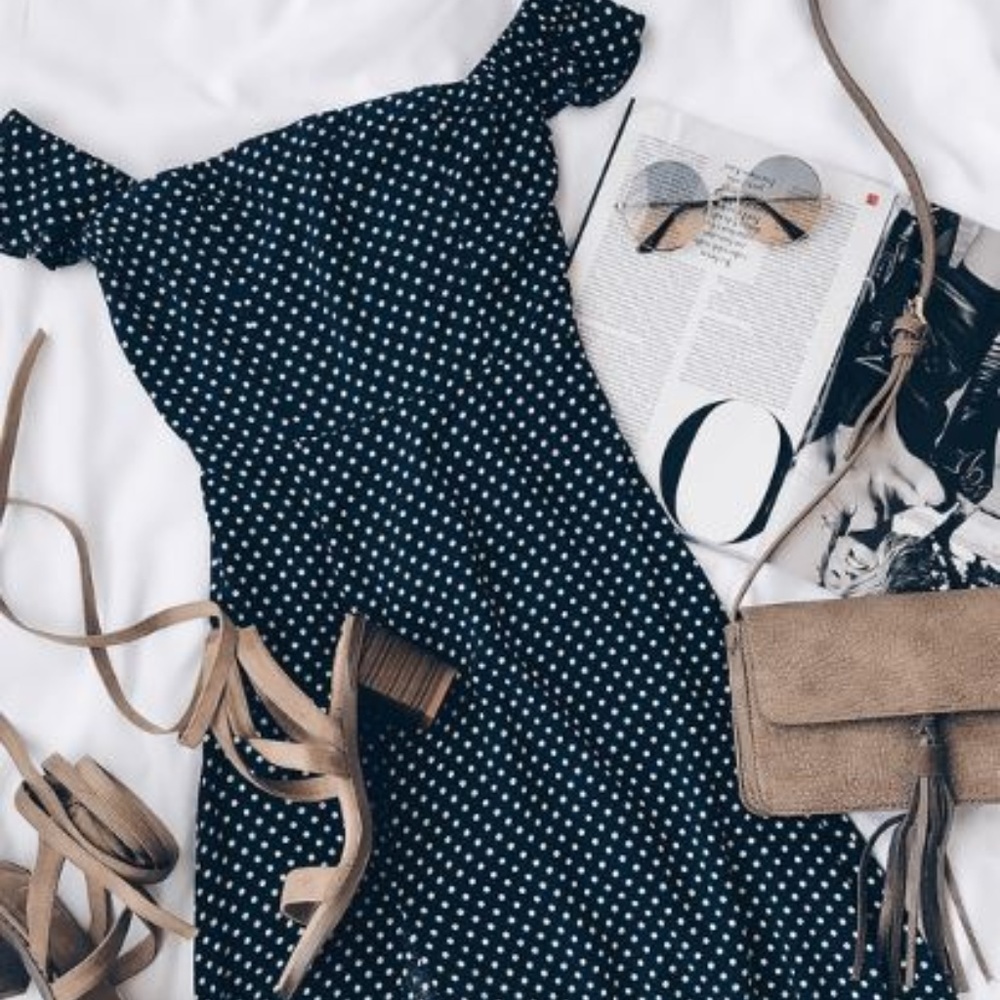Lulus Dream Love Navy Blue Polka Maxi Dress - NWT